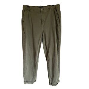 GAP Size 14 Dark Green Chino Pants Cuffed Relaxed Jogger Cotton Blend Elastic Wa